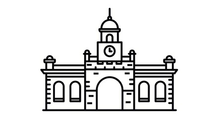 Obraz premium Historic Clock Tower Building Outline Icon