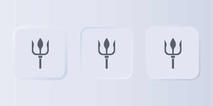 Grey Neptune Trident icon isolated on grey background. Set icons in square buttons. Vector