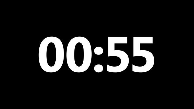 Digital Countdown Timer 1 minet Animation  on black background....