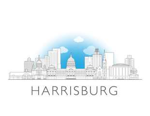 Fototapeta premium Harrisburg Pennsylvania cityscape illustration skyline drawing