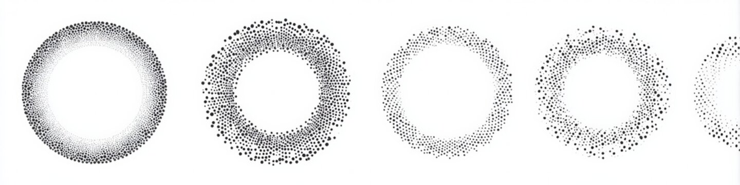 Abstract circular dot patterns in gradual transformation on white background