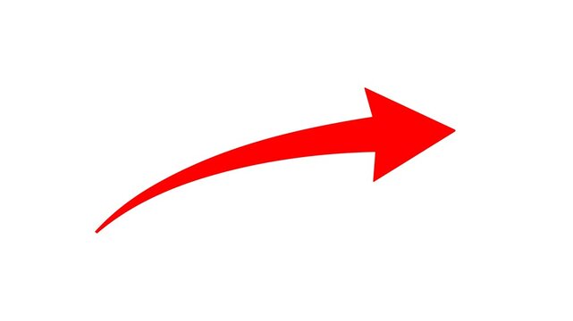 Minimalist, red, curved, arrow, animation, on, white, background, perfect, for, YouTube, call, to, action, directional, cues, and, modern, digital, presentation, overlays.
