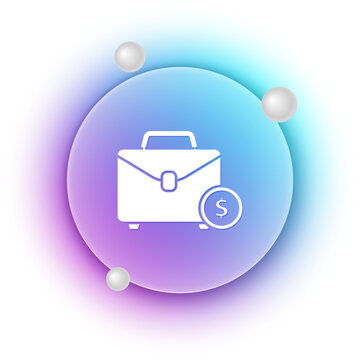 White Briefcase and money icon isolated on white background. Business case sign. Business portfolio. Blue and purple gradient circle background. Vector