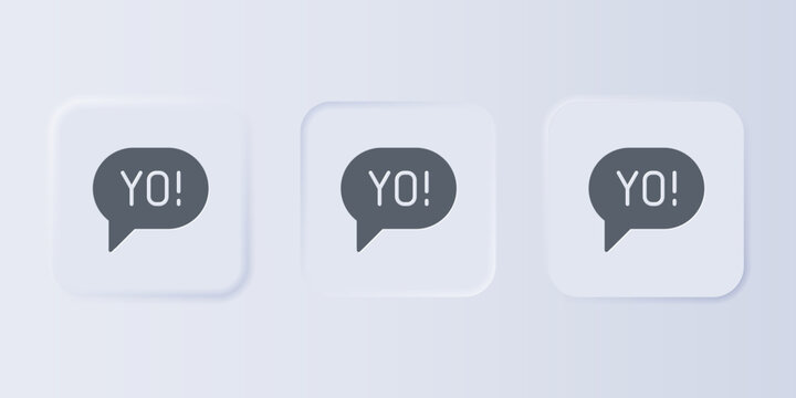 Grey Yo slang lettering icon isolated on grey background. Greeting words. Set icons in square buttons. Vector