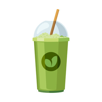 Iced Matcha Latte in a Plastic Cup Icon Illustration Vector