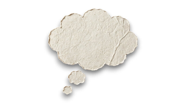 Textured paper thought bubble cutout with rough handmade edges isolated on transparent background