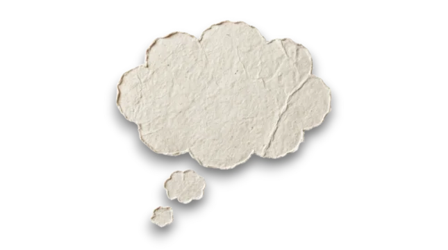 Textured paper thought bubble cutout with rough handmade edges isolated on transparent background
