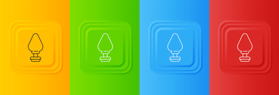 White Anal plug icon isolated on colorful background. Butt plug sign. Fetish accessory. Sex toy for men and woman. Set icons in square buttons. Vector
