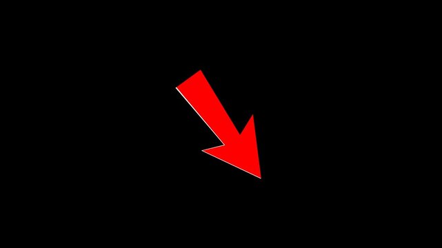 Minimalist red directional arrow animation with white outline on black background, perfect for UI navigation, call-to-action buttons, and modern video presentation overlays.
