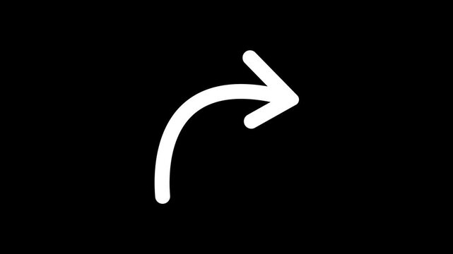Minimalist, white, curved, arrow, animation, pointing, right, on, black, background, perfect, for, directional, cues, UI, navigation, and, modern, video, presentation, overlays.
