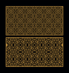 gold ornate patterns on black background for design