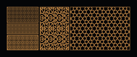 golden geometric patterns on black background