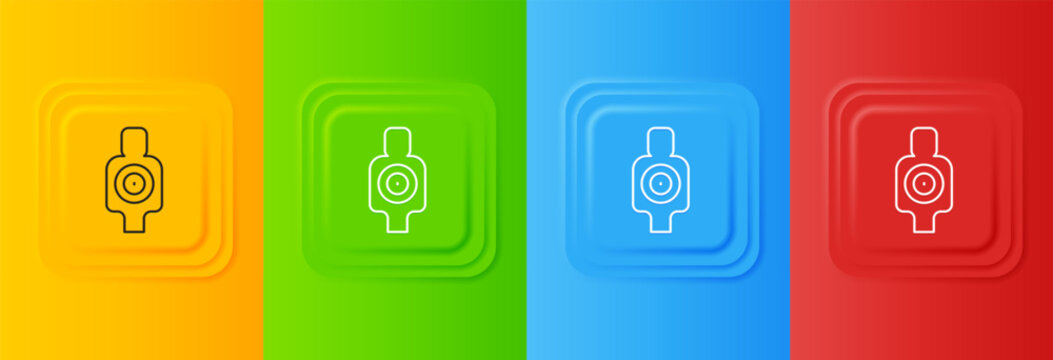 White Human target sport for shooting icon isolated on colorful background. Clean target with numbers for shooting range or shooting. Set icons in square buttons. Vector