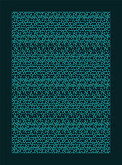teal geometric pattern with interlocking hexagons and border
