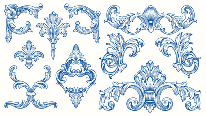 Luxury decorative vector elements set, rococo and baroque style, vintage luxury royal vignette