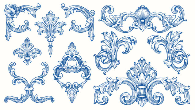 Luxury decorative vector elements set, rococo and baroque style, vintage luxury royal vignette