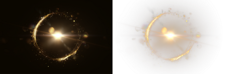 Gold Light Halo with Sparkling Particles Isolated on Transparent Background PNG
