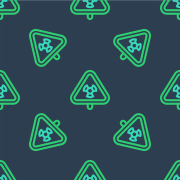 Line Triangle sign with radiation symbol icon isolated seamless pattern on blue background. Vector