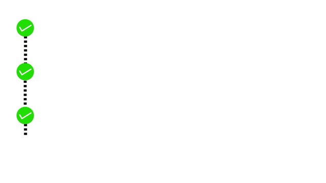 Minimalist vertical progress checklist animation on white background showing milestones being completed for project management, business planning, and educational goal setting.
