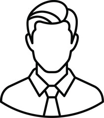 Obraz premium Simple black and white line art vector icon illustrating a professional businessman wearing a collared shirt and tie representing a user profile or avatar.