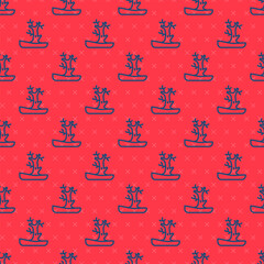 Obraz premium Blue line Bare tree icon isolated seamless pattern on red background. Vector