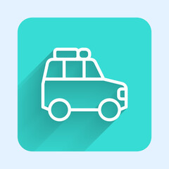 Obraz premium White line Car icon isolated with long shadow background. Green square button. Vector