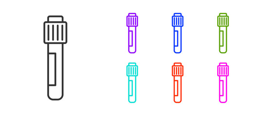 Black line Test tube and flask chemical laboratory test icon isolated on white background. Laboratory glassware sign. Set icons colorful. Vector