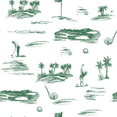 Golf sketch seamless pattern. Sports tools vector illustration. Hand drawn vintage style, isolated © aksol