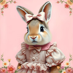 Portrait  of a bunny wearing a pink dress
