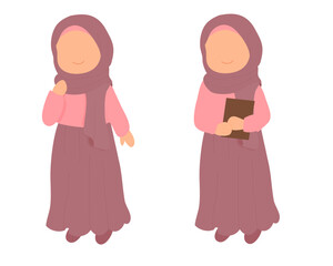Cute Flat Illustration of Muslim Women in Hijab