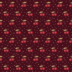 Seamless Cherry Fruit Pattern with Sparkle Background