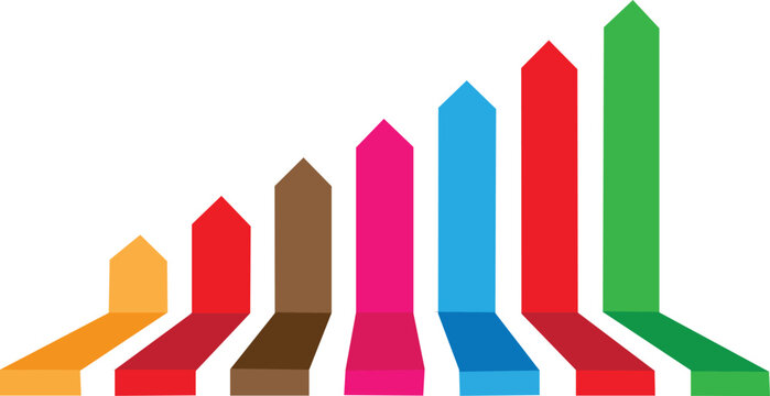 colorful multi-directional arrows pointing upward showing diverse growth paths business progress and increasing performance trends