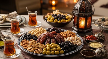 Obraz premium Elegant middle eastern table setting with assorted delights