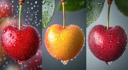 Cherry sweet fruit closeup glossy wet surface picture