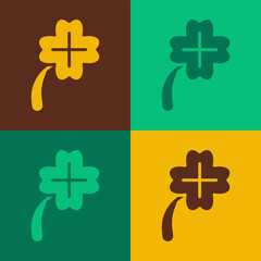 Obraz premium Pop art Casino slot machine with clover symbol icon isolated on color background. Gambling games. Vector