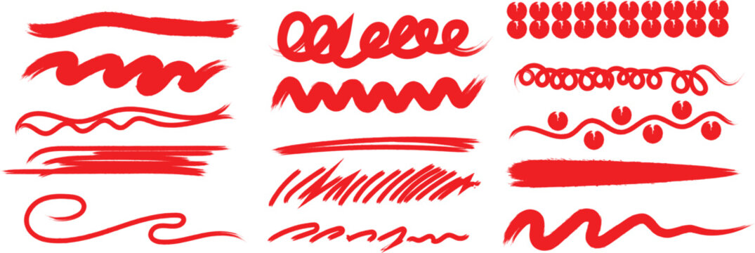 Hand drawn brush strokes and sketch marker underline set. Textured chalk pencil marks, crayon scribbles, scratch paint lines. Crayon grunge texture brush stroke highlight shapes