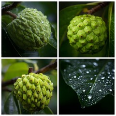 Obraz premium Custard apple botanical fruit detail with natural moisture photo