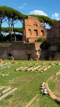 sprawling roman brick ruins hippodrome domitian also known palatine stadium stand hill massive substructures rome italy of emperor 
