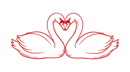 Swans in Love hand drawn Doodle Illustration – Romantic Swan Couple, Heart Shape, Wedding, Valentine’s Day and Love © vector_DoodleDrop   
