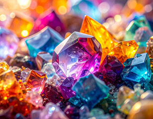 Vibrant Colorful Crystal Background with Macro Facets and Magical Glowing Light
