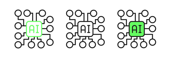 Obraz premium Set line Neural network icon isolated on white background. Artificial intelligence AI. Vector