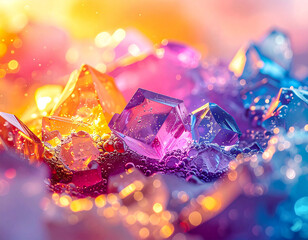 Vibrant Colorful Crystal Background with Macro Facets and Magical Glowing Light
