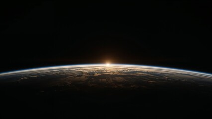 Planet Horizon with Glowing Sunrise Seen from Space
