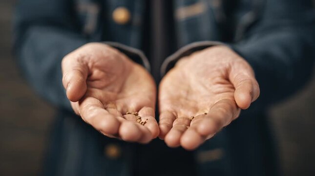 human hands holding something just out of frame, with fingers tense and poised, creating a clear sense of anticipation, expectation, and unseen focus against a neutral background.
