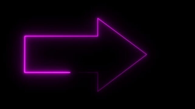 Right purple arrow globe neon icon on black background. road signs direction arrow. neon glow animation