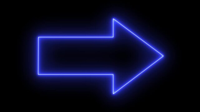 Right purple arrow globe neon icon on black background. road signs direction arrow. neon glow animation