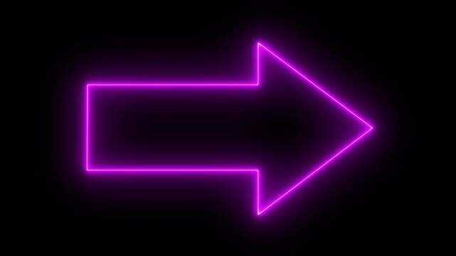 Right purple arrow globe neon icon on black background. road signs direction arrow. neon glow animation
