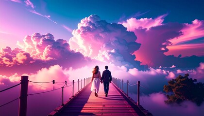 lovers walking on the snow in winter