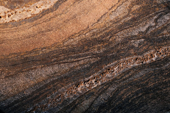 Macro View of Stratified Banded Sandstone Sedimentary Rock