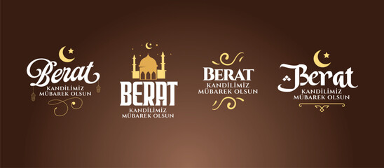 Berat Kandilimiz M&uuml;barek olsun, vekt&ouml;r tipografi set. Translation:The Holy Night of Barat, vector typography set